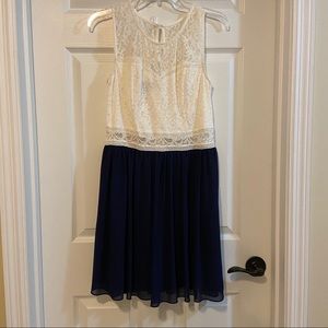 Blue/ White A. Byer Lace Top Chiffon Bottom Dress